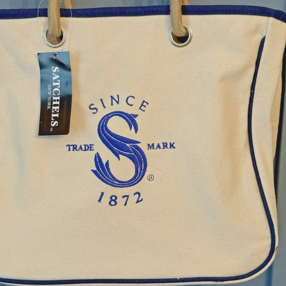 Satchels New York Canvas Boat Tote Bag NWT Nautical Rope Handles‎ Embroidered S - Picture 2 of 7